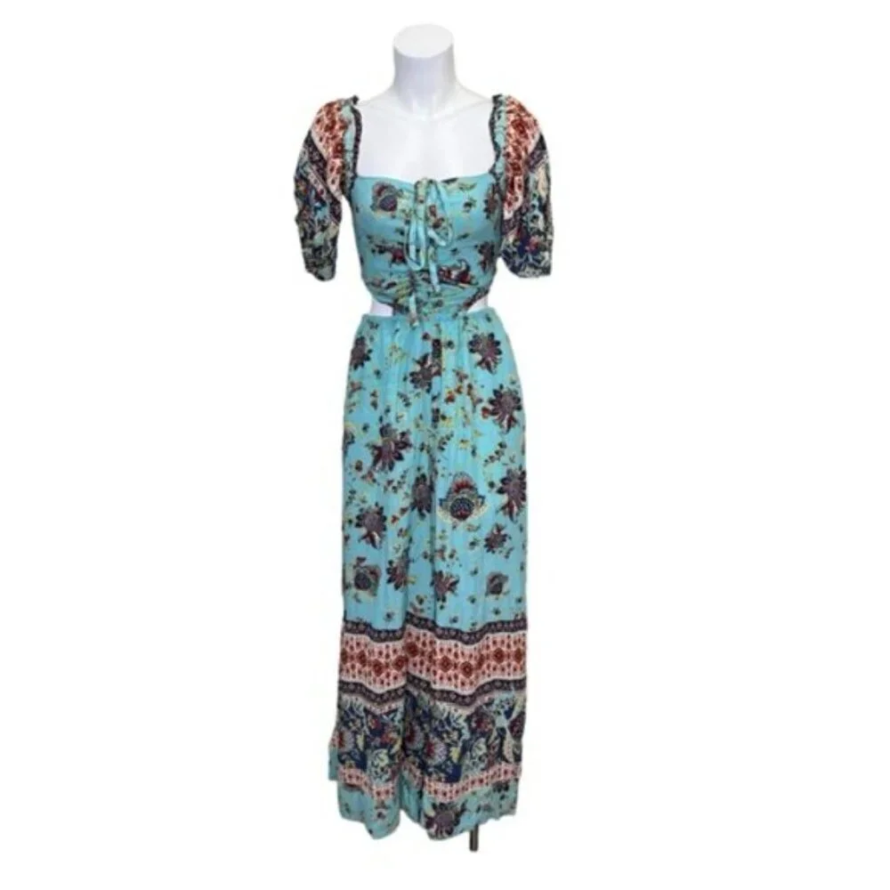 Free People Bali Citrus Skies Paisley Print Jumpsuit Bohemian Boho Size Small - Picture 2 of 15